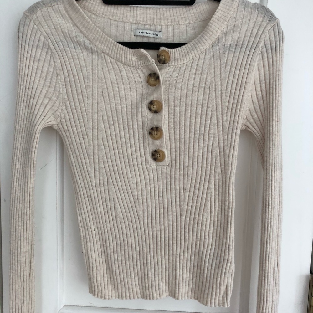 Tan sweater with big buttons